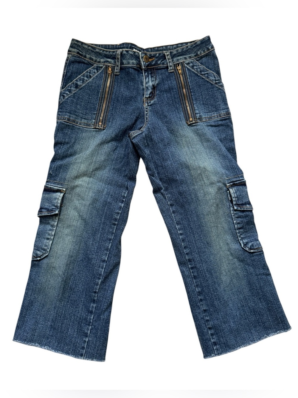 Y2K Women’s Blue Wide-Leg Cargo Capris - Denim Utility Style